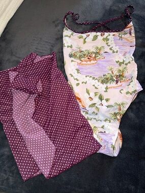 Two-Piece Swim Set with Tropical Print and Polka Dot Cover-Up